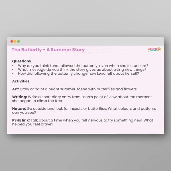 An image of the The Butterfly - A Summer Story Resource