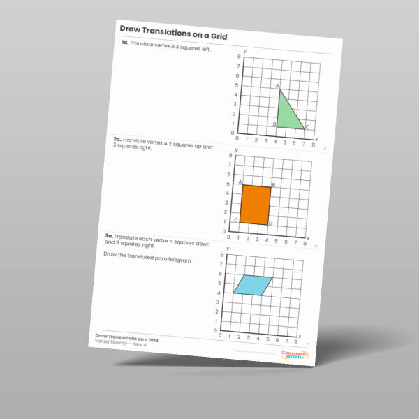 Year 4 Draw Translations On A Grid Varied Fluency Resource | Classroom ...