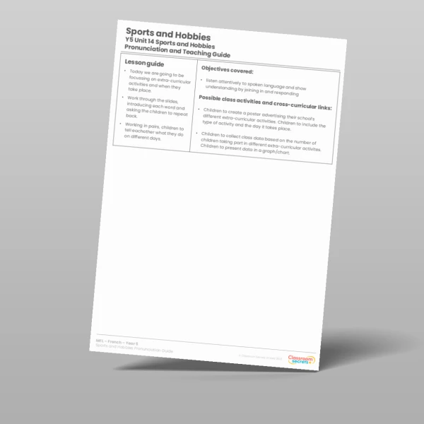 An image of the Sports and Hobbies Pronunciation Guide Resource
