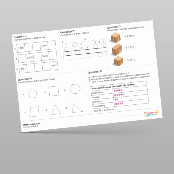 An image of the Spring 1 Week 6 Maths in Minutes Resource
