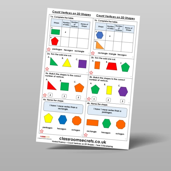 An image of the Count Vertices on 2D Shapes Varied Fluency Resource