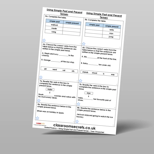 An image of the Using Simple Past and Present Tenses Varied Fluency Resource