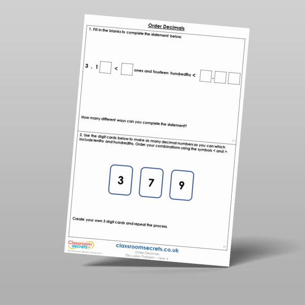 Year 4 Order Decimals Discussion Problem Resource | Classroom Secrets