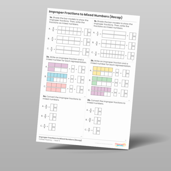 Year 5 Improper Fractions To Mixed Numbers Recap Varied Fluency ...