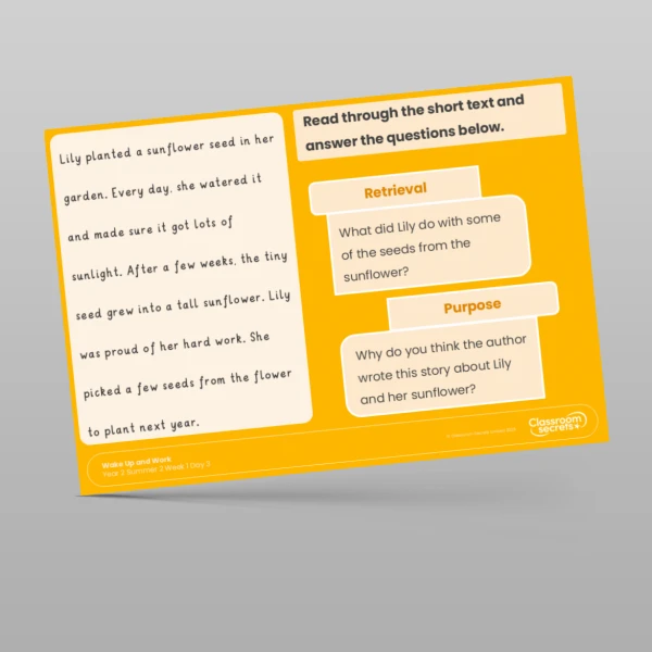 An image of the Summer 2 Week 1 Wake Up and Work Resource