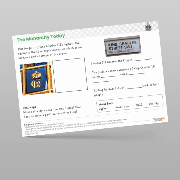 An image of the Kings and Queens What is Life Like for the Monarch Today? Worksheet Resource