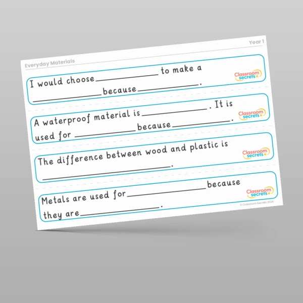 An image of the Everyday Materials Stem Sentences Resource