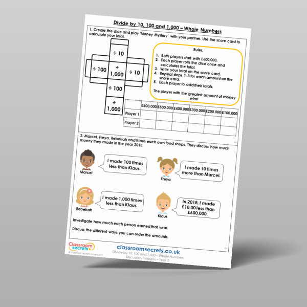 Year 5 Divide By 10 100 And 1 000 Whole Numbers Discussion Problem ...