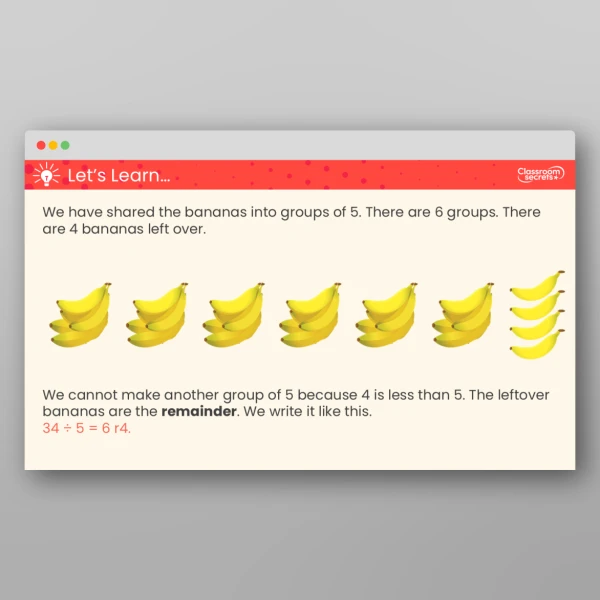 An image of the Divide a 2-Digit Number by a 1-Digit Number - with Remainders Teaching PPT Resource