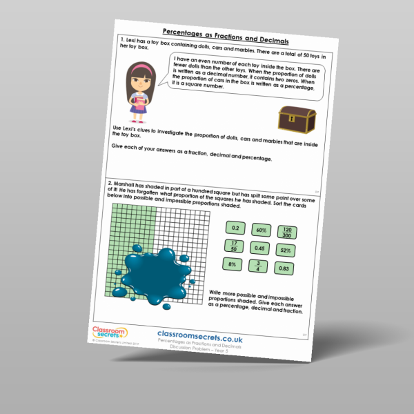 Year 5 Percentages As Fractions And Decimals Discussion Problem ...