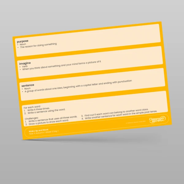 An image of the Autumn 1 Week 6 Wake Up and Work Resource