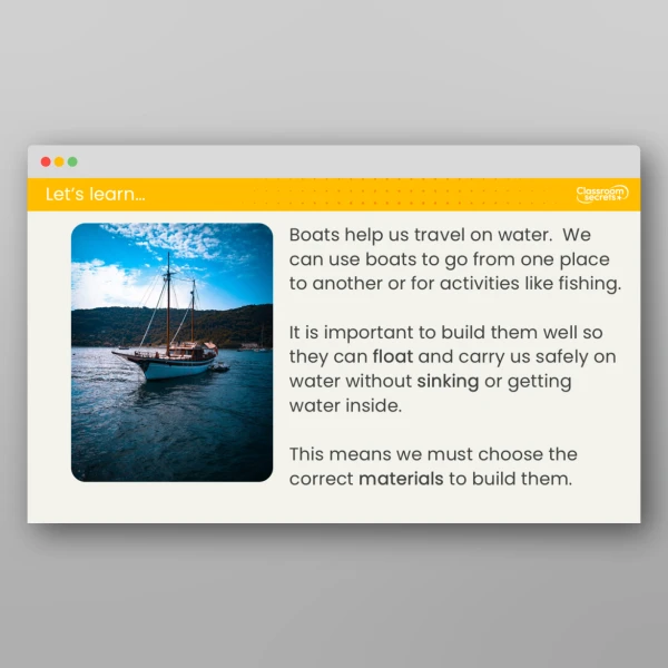 An image of the Lesson 4: What Makes the Best Material for a Boat? Investigation Resource