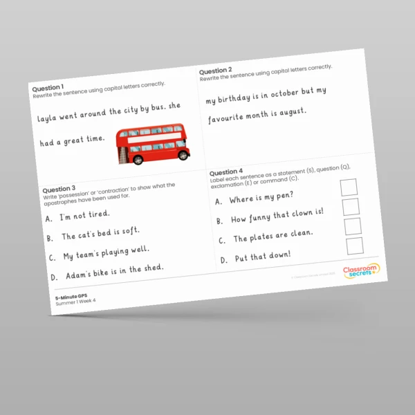An image of the 5-Minute GPS Summer 1 Week 4 Resource