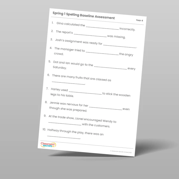 An image of the Spring 1 Baseline Assessment Resource