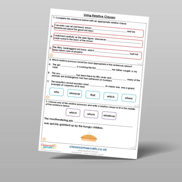 An image of the Using Relative Clauses Homework Resource