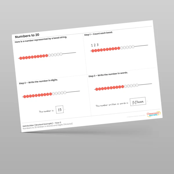 An image of the Numbers to 20 Written in Words and Digits (Pictorial) Skill Builder Resource