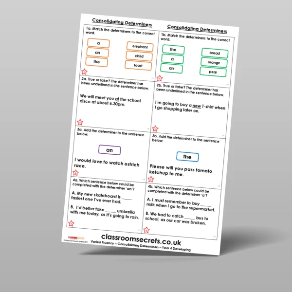 An image of the Free Consolidating Determiners Varied Fluency Resource