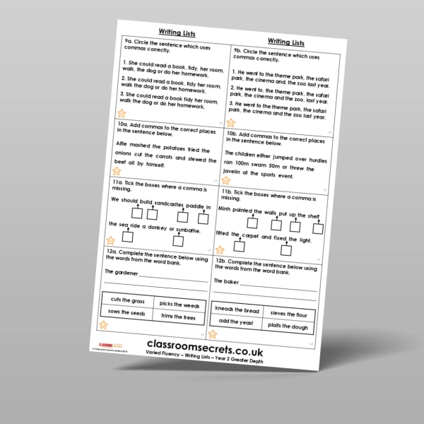 An image of the Writing Lists Varied Fluency Resource