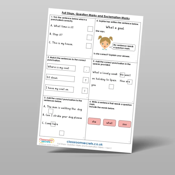 An image of the Full Stops, Question Marks and Exclamation Marks Mixed Activity Resource