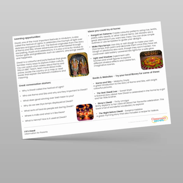 An image of the Diwali Information for Parents Resource