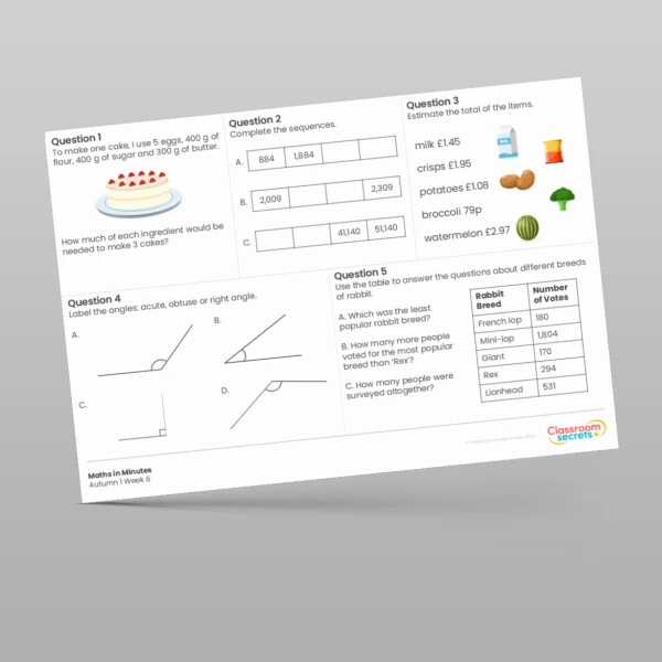 An image of the Autumn 1 Week 6 Maths in Minutes Resource
