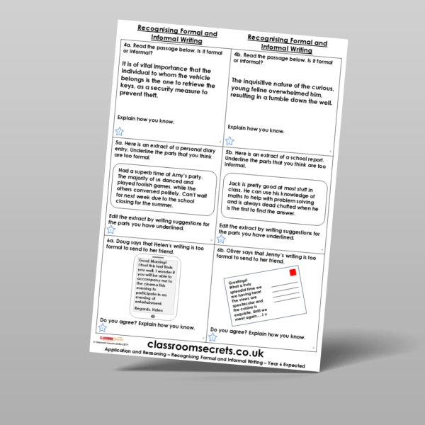 An image of the Recognising Formal and Informal Writing Application and Reasoning Resource