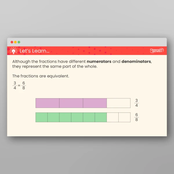An image of the Equivalent Fraction Families Teaching PPT Resource