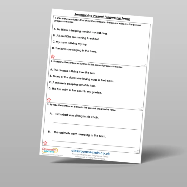 An image of the Recognising Present Progressive Tense Homework Resource