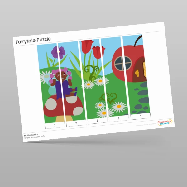 An image of the Fairytale Ordering Numbers Puzzle Resource