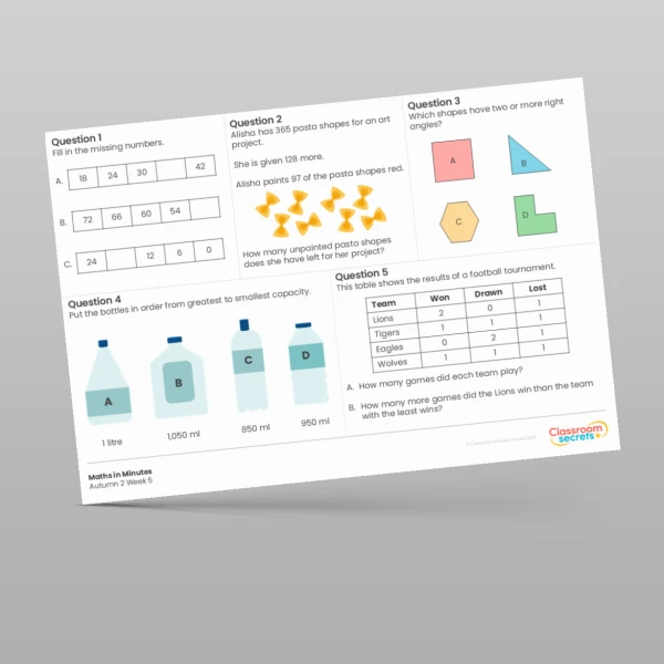 An image of the Autumn 2 Week 5 Maths in Minutes Resource