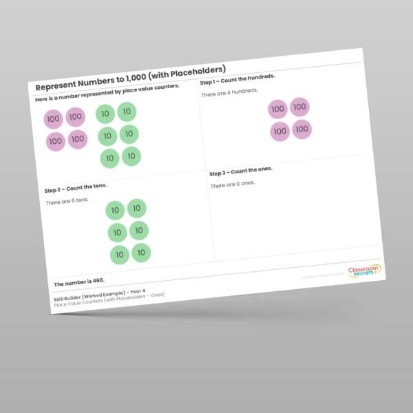 An image of the Represent Numbers to 1,000 Place Value Counters (with Placeholders - Ones) Skill Builder Resource