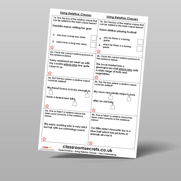 An image of the Using Relative Clauses Varied Fluency Resource