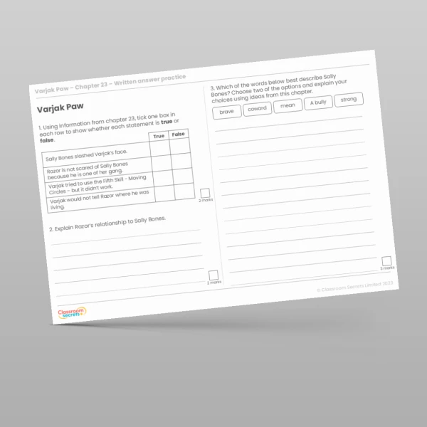 An image of the Reading Skills - Varjak Paw - Chapter 23 Resource