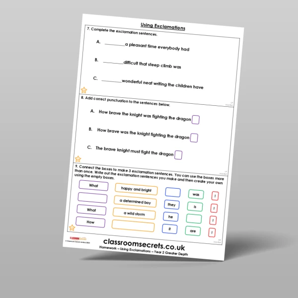 An image of the Using Exclamations Homework Resource