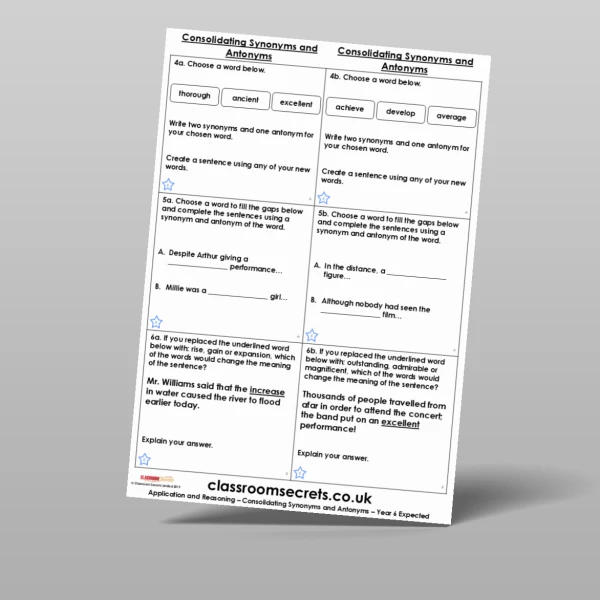 An image of the Consolidating Synonyms and Antonyms Application and Reasoning Resource