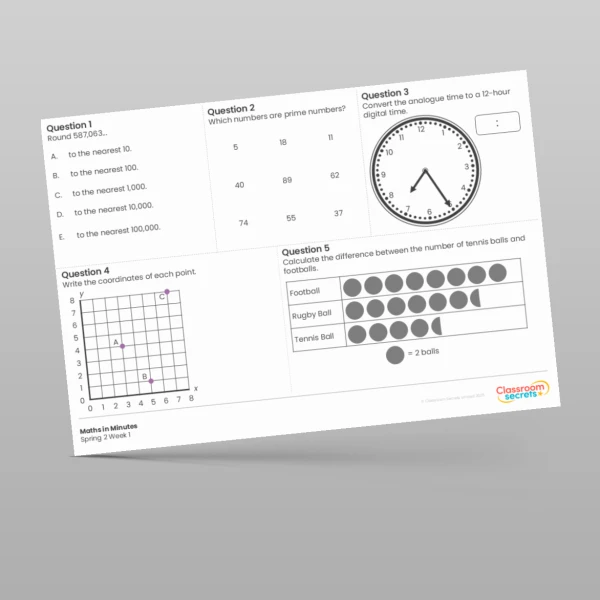 An image of the Spring 2 Week 1 Maths in Minutes Resource