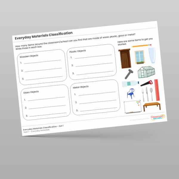 Year 1 Everyday Materials Classification Resource | Classroom Secrets