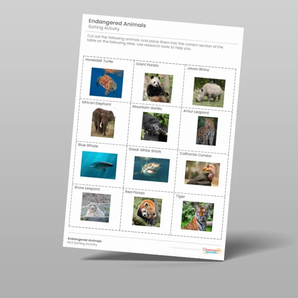 An image of the Endangered Animals Sorting Activity Resource