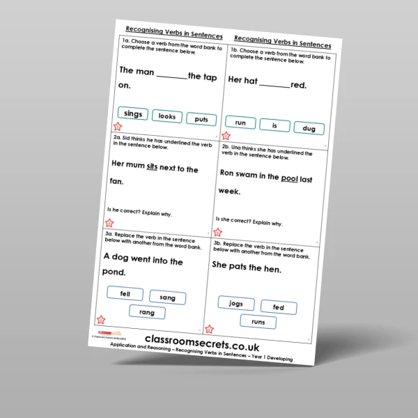 An image of the Recognising Verbs in Sentences Application and Reasoning Resource
