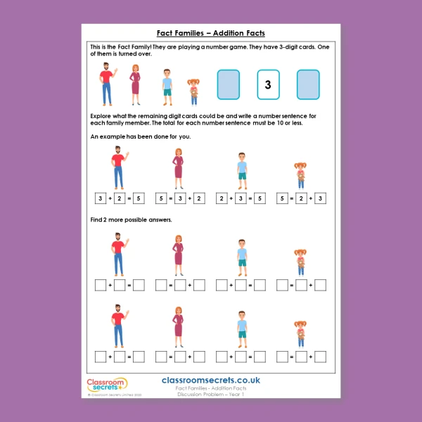 Year 1 Fact Families Addition Facts Addition and Subtraction within 10 Deeper Reasoning Discussion Problem