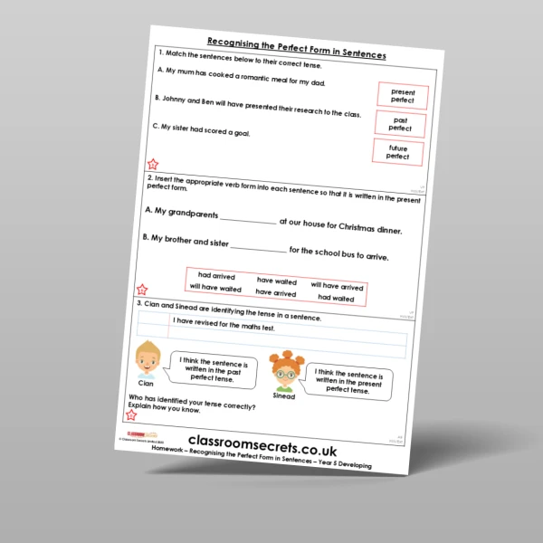 An image of the Recognising the Perfect Form in Sentences Homework Resource