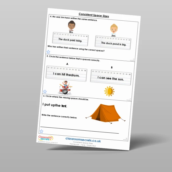 An image of the Consistent Space Sizes Homework Resource