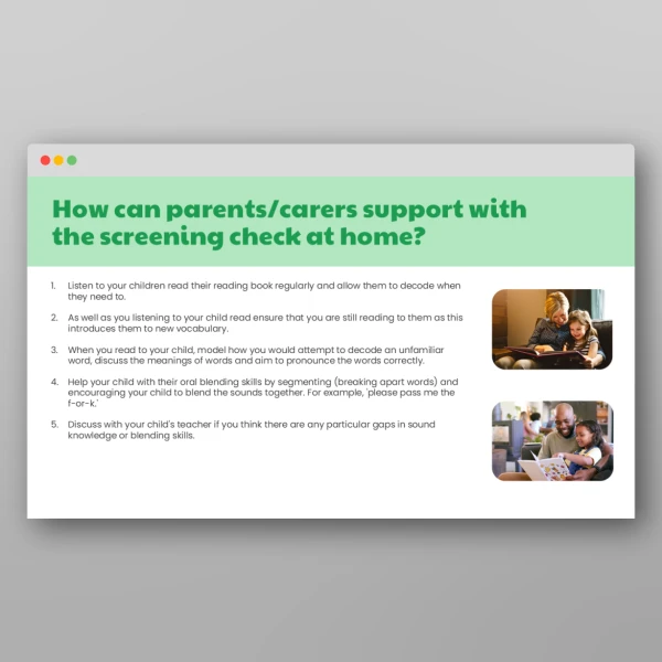 An image of the Phonics Screening Check Information for Parents Resource