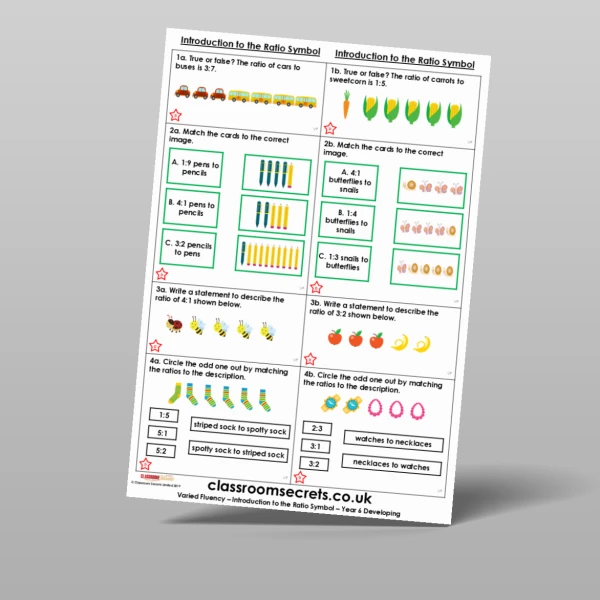 An image of the Introduction to the Ratio Symbol Varied Fluency Resource