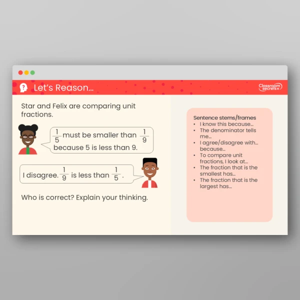 An image of the Compare and Order Unit Fractions Teaching PPT Resource