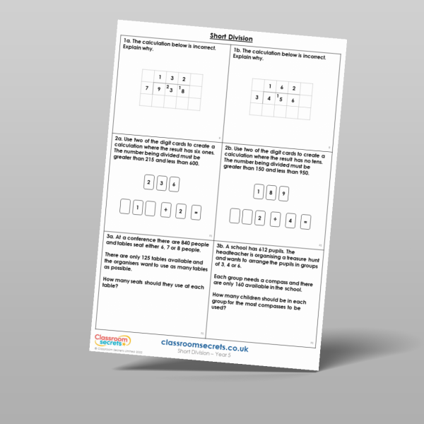 Year 5 Short Division Reasoning And Problem Solving Resource ...
