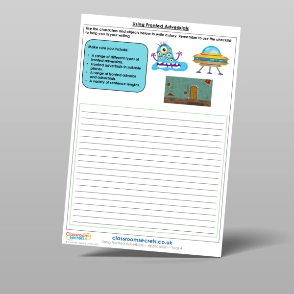 An image of the Using Fronted Adverbials Application Resource