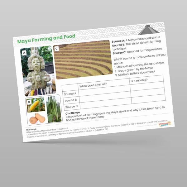 An image of the The Maya Where Did the Maya Get their Food from? Worksheet Resource