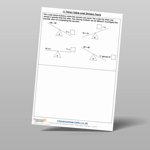 An image of the 11 Times Table and Division Facts Discussion Problem Resource
