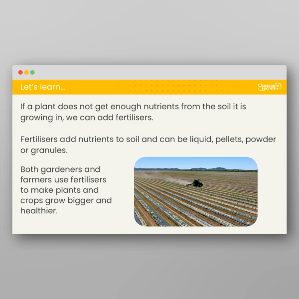 An image of the Lesson 6: What Effect Does Fertiliser Have on Plant Growth? Investigation Resource